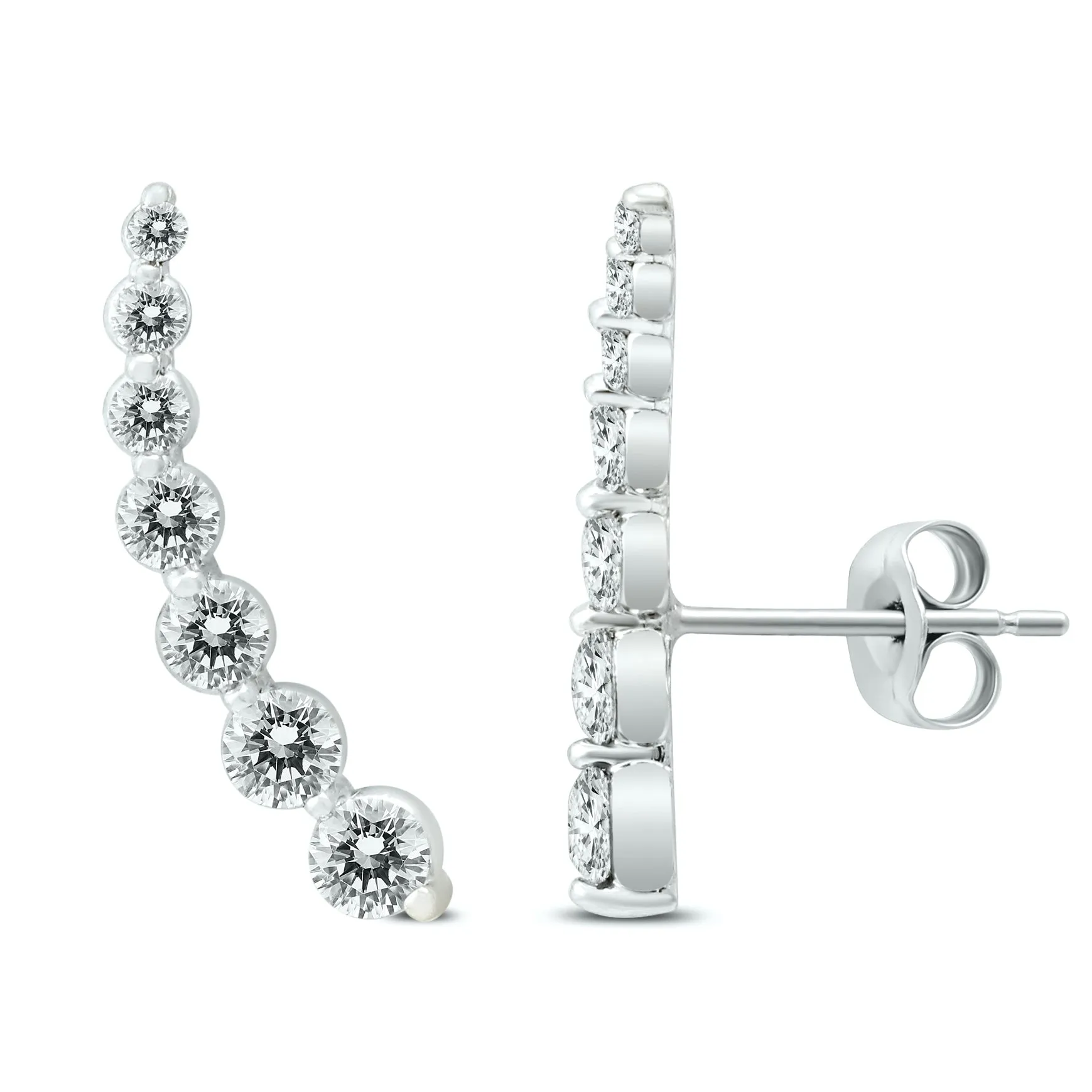 1 1/4 Carat TW Diamond Climber Earrings Set in 14K White Gold