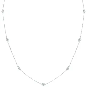 1 Carat Tw Bezel Set Diamond Station Necklace In 14K White Gold