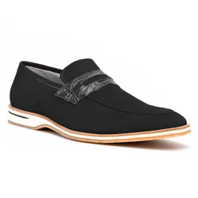 11-020-BLK MEO 3 Sueded Goatskin Penny Loafer, Black