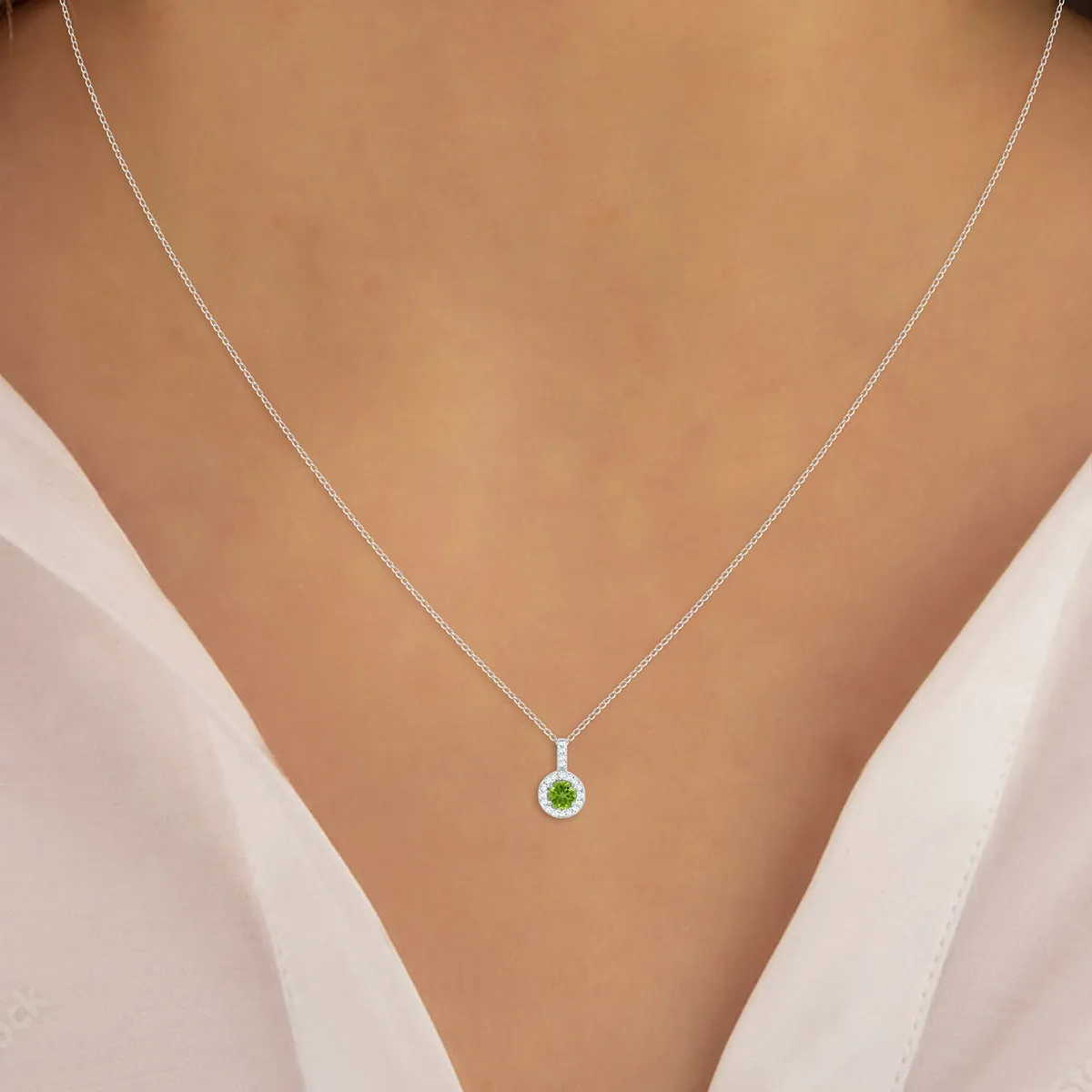 1/2 Carat Tw Halo Peridot And Diamond Pendant In 10K White Gold