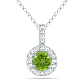 1/2 Carat Tw Halo Peridot And Diamond Pendant In 10K White Gold