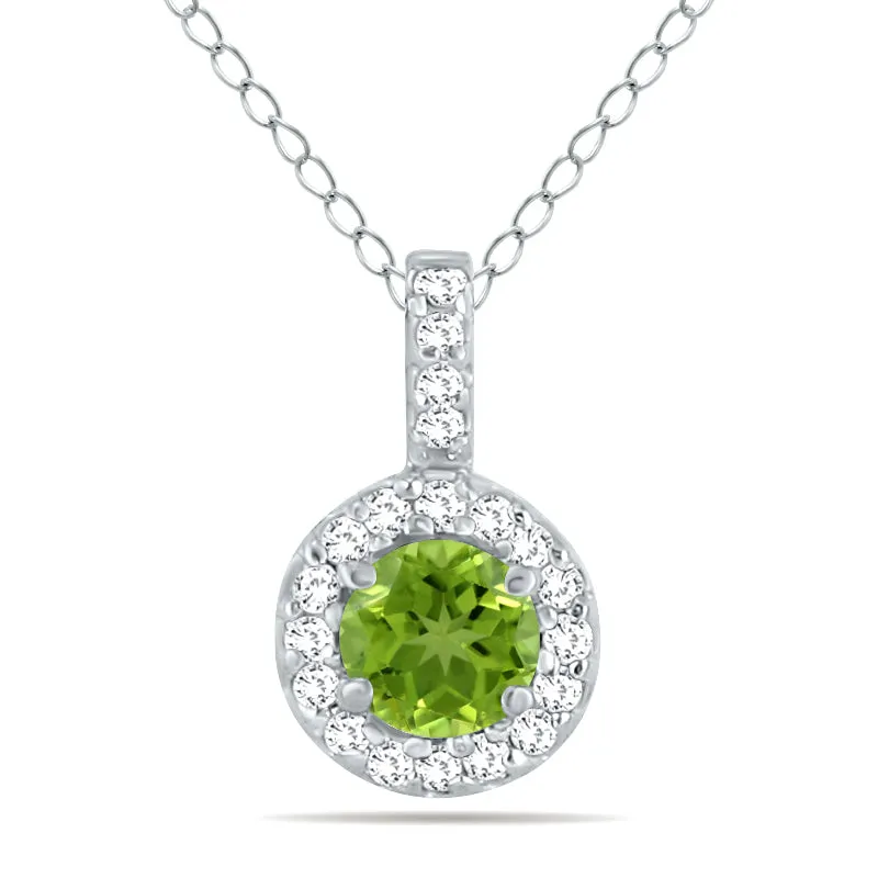 1/2 Carat Tw Halo Peridot And Diamond Pendant In 10K White Gold