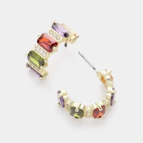 14K Gold Plated Multi-Color CZ Cluster Hoop Evening Earrings