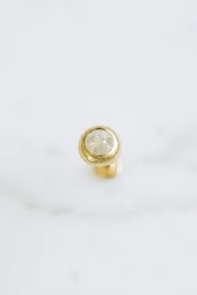 14k Real Gold Minimalist Genuine 0.1ct Gray Diamond Matt Vintage Bezel Cartilage Tragus Helix Conch Internally Threaded Flat Back Earring Labret