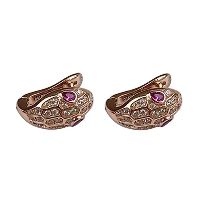 14K Rose Gold Crystal Ruby Snake Head Earrings