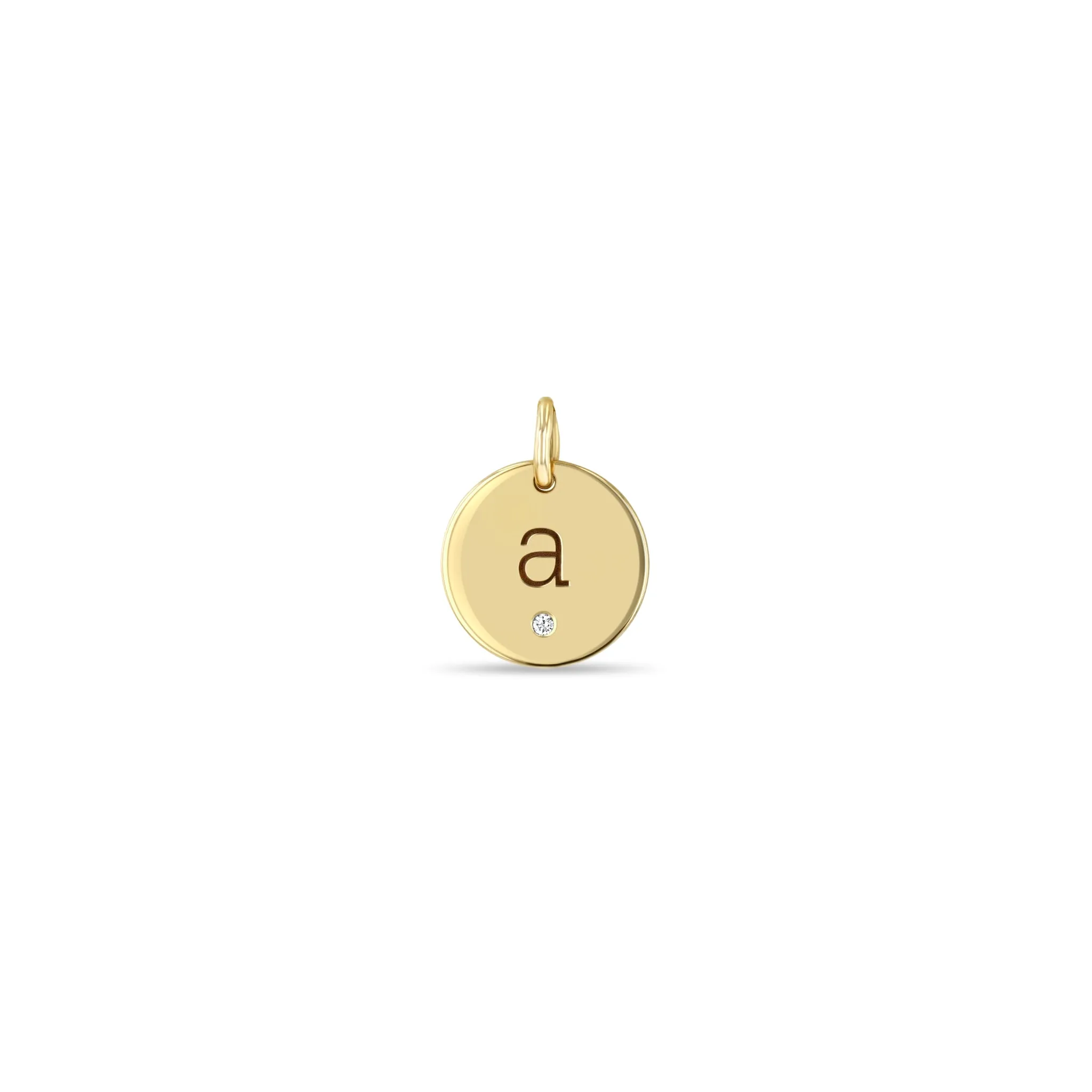 14k Single Medium Engraved Initial & Diamond Disc Charm Pendant