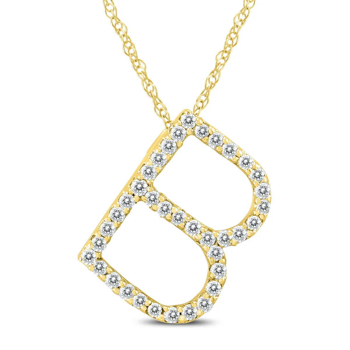 1/6 Carat Tw B Initial Diamond Pendant Necklace In 10K Yellow Gold With Adjustable Length Chain