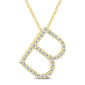 1/6 Carat Tw B Initial Diamond Pendant Necklace In 10K Yellow Gold With Adjustable Length Chain