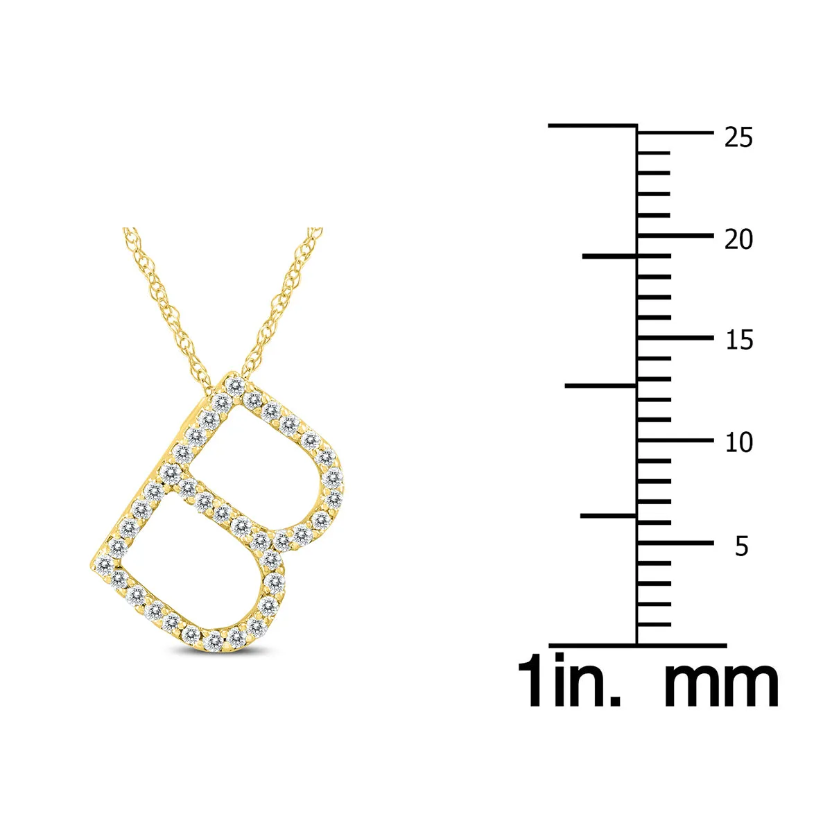 1/6 Carat Tw B Initial Diamond Pendant Necklace In 10K Yellow Gold With Adjustable Length Chain