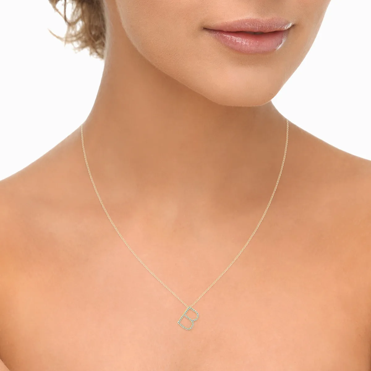 1/6 Carat Tw B Initial Diamond Pendant Necklace In 10K Yellow Gold With Adjustable Length Chain