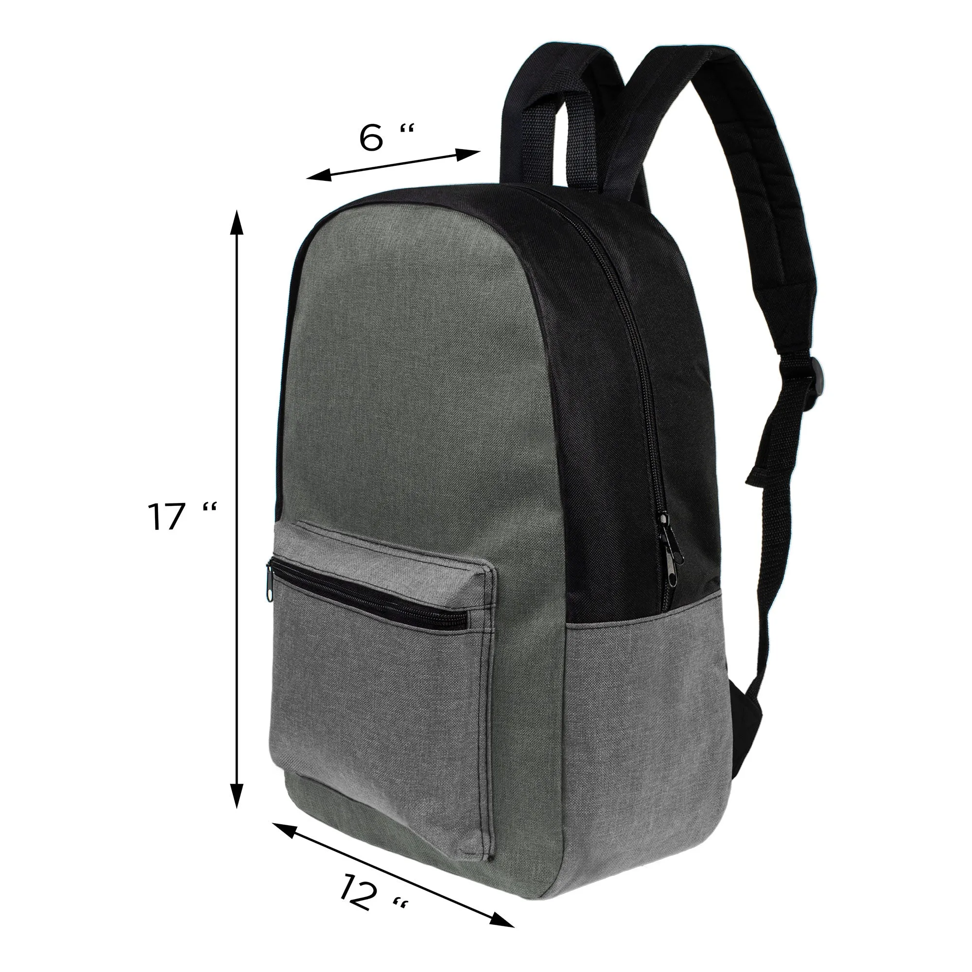 17" Kids Basic Wholesale Backpack in Assorted Gray Shades - Bulk Case of 24 Backpacks