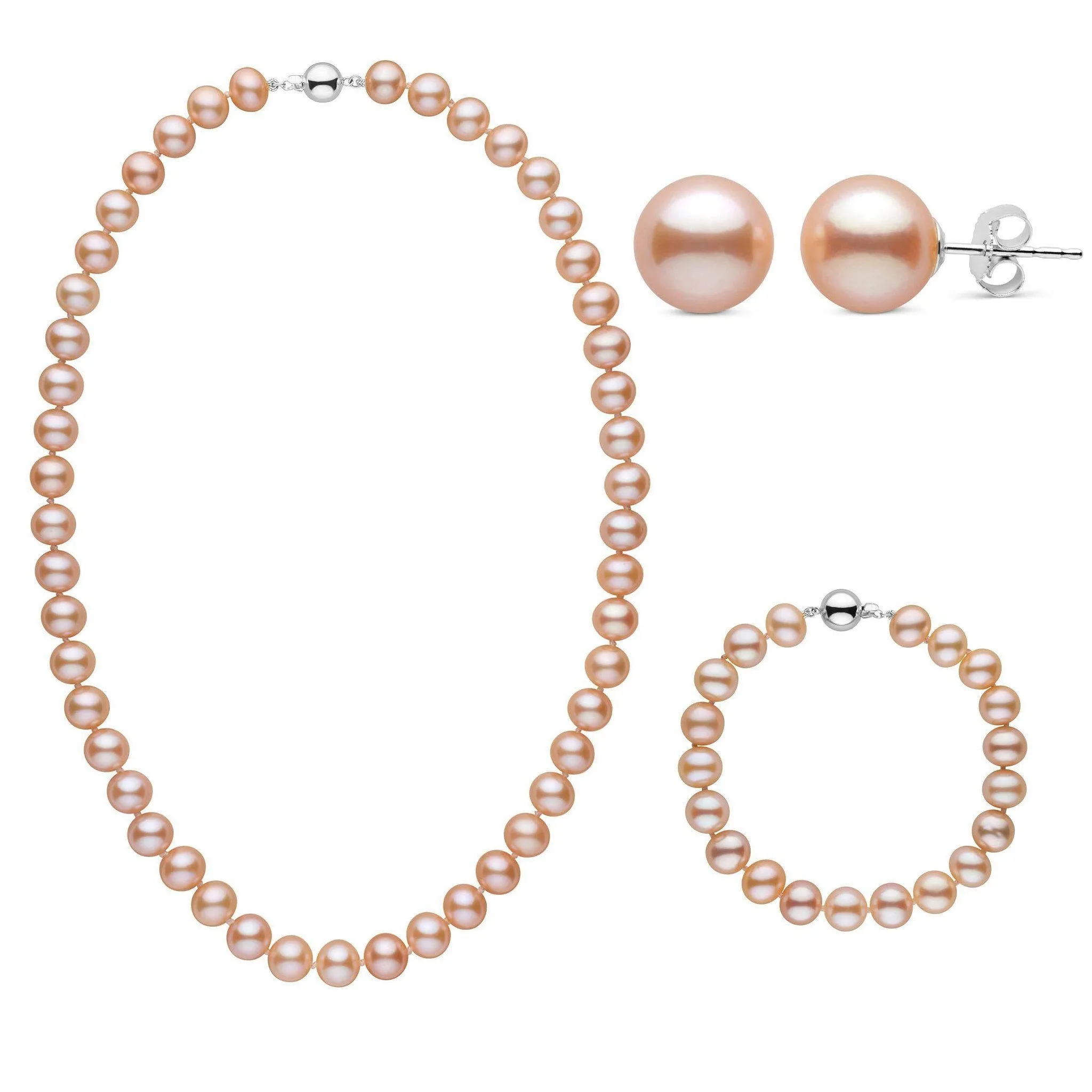 18 Inch 3 Piece Set of 8.5-9.0 mm AA  Pink Freshwater Pearls