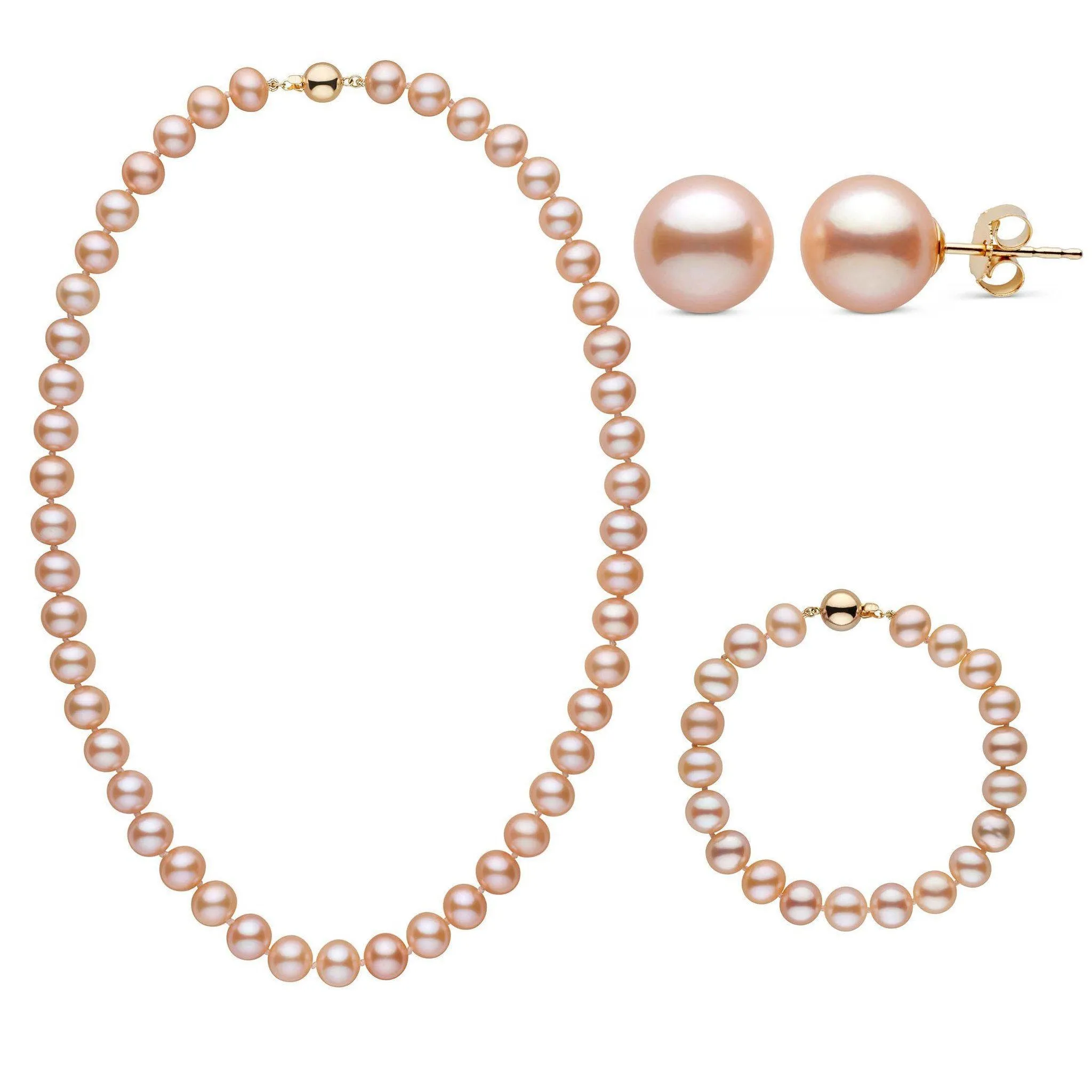 18 Inch 3 Piece Set of 8.5-9.0 mm AA  Pink Freshwater Pearls