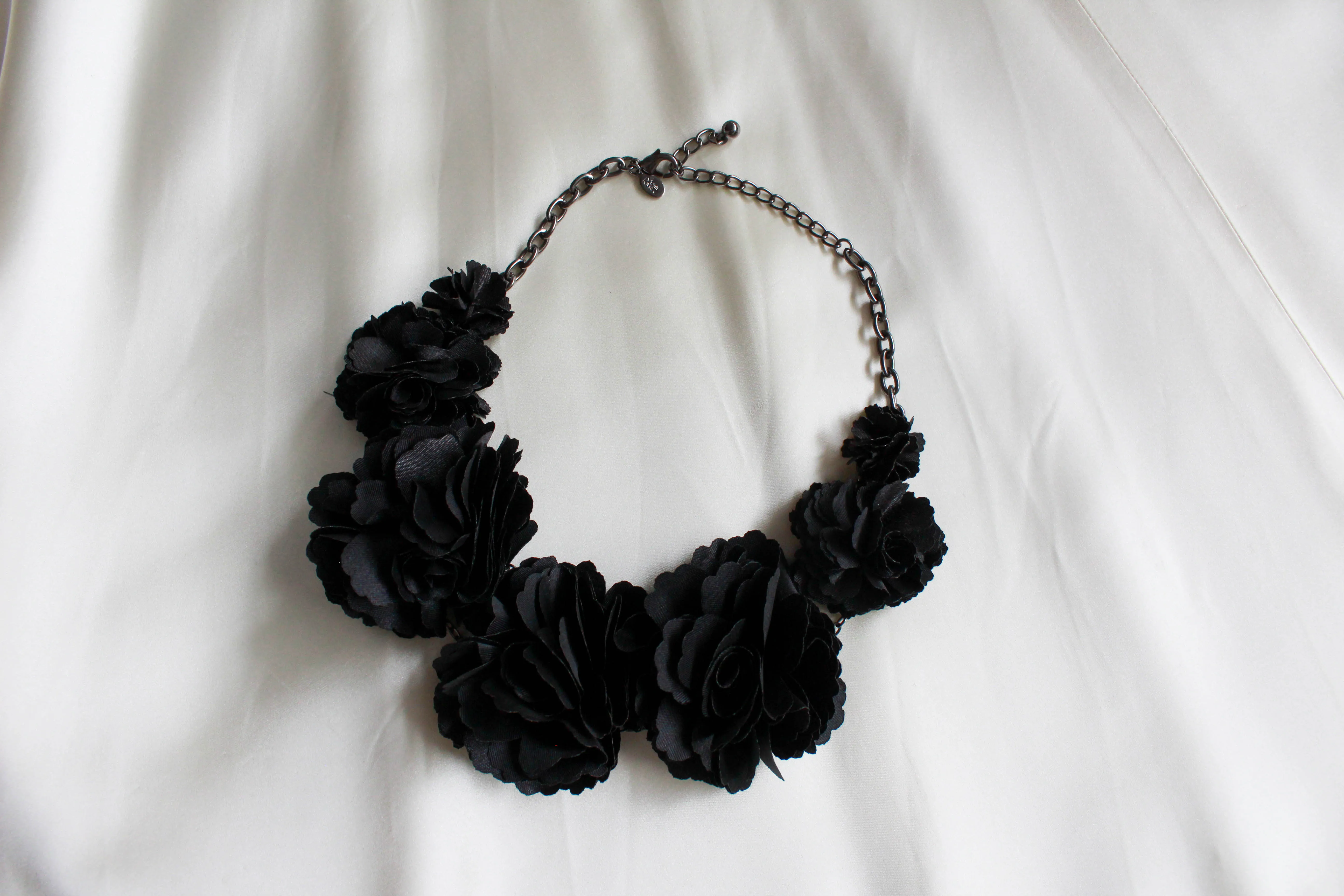 1990s Black Fabric Rosette Necklace