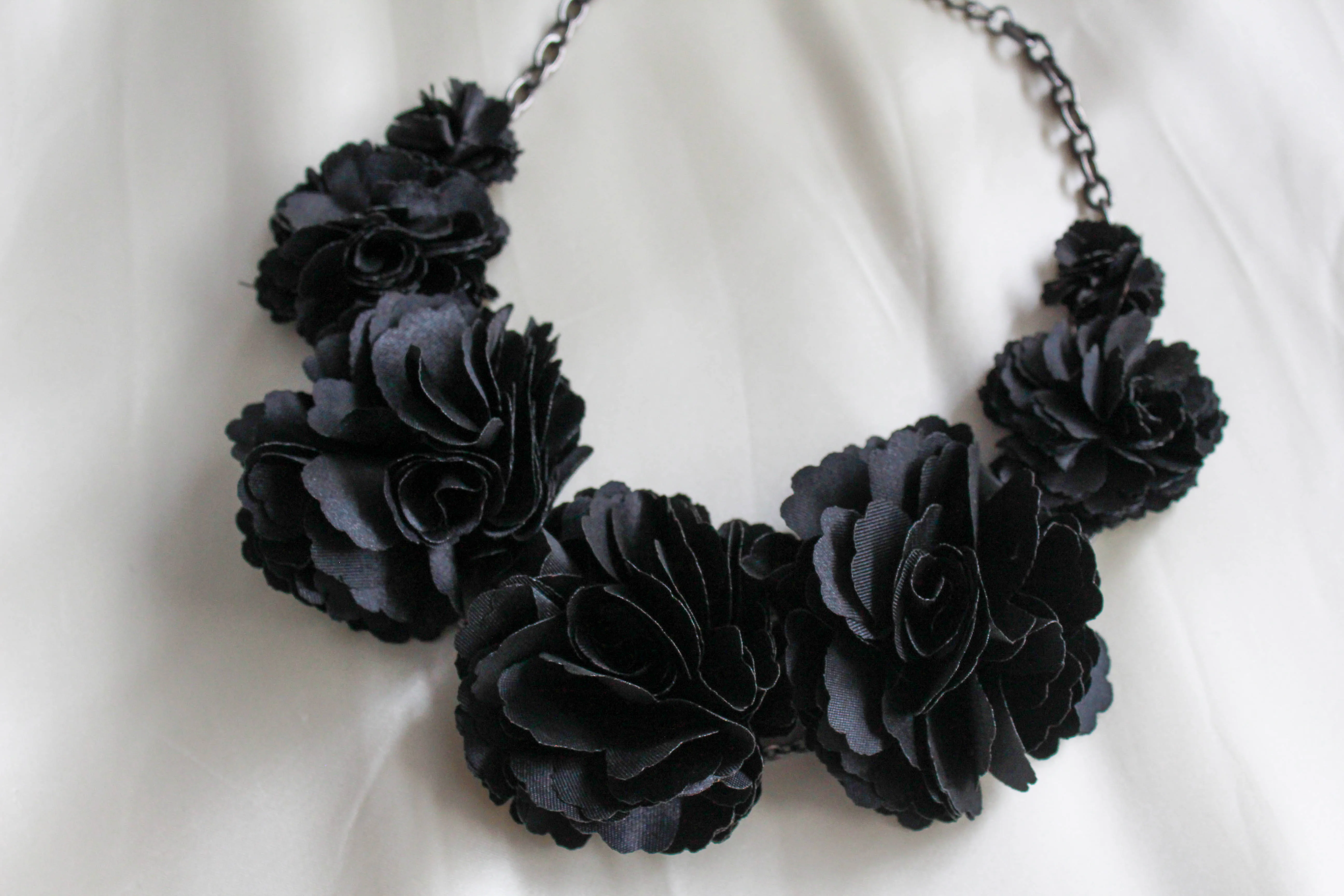 1990s Black Fabric Rosette Necklace