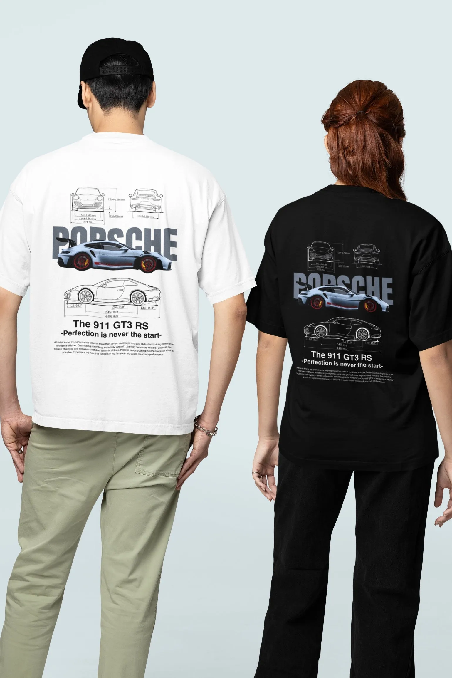 2 Pack : PORSCHE Unisex (Back Print only) Matching Couple Oversized T-shirts Black & White