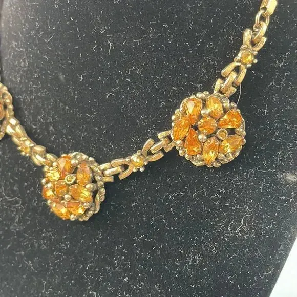 40s Barclay Golden Crystal Necklace/ Earrings Set