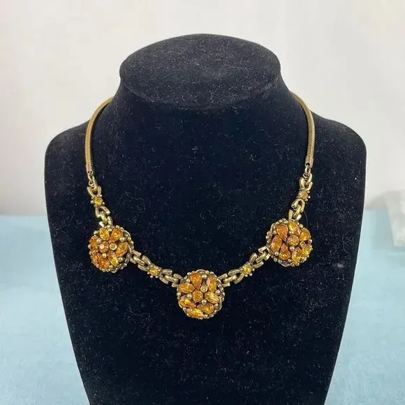 40s Barclay Golden Crystal Necklace/ Earrings Set