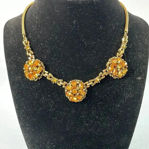 40s Barclay Golden Crystal Necklace/ Earrings Set