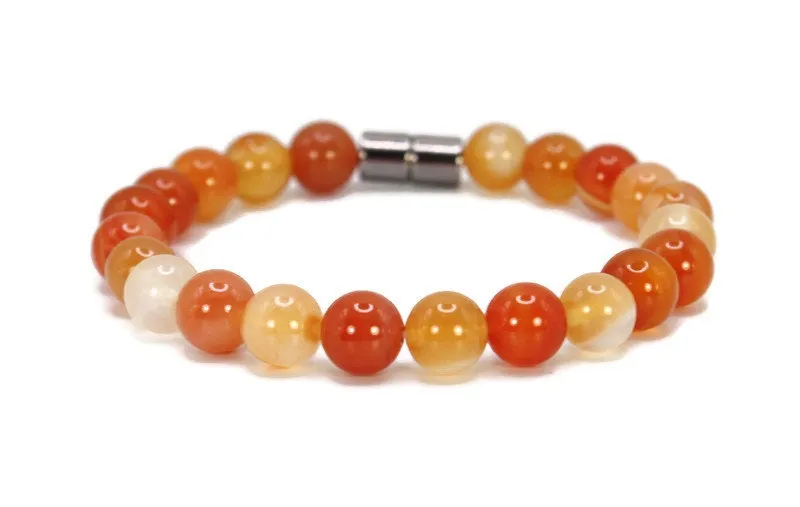 6/8/10/12mm Carnelian Crystal Bracelet, Natural Stone Jewelry for Creativity & Confidence, Handmade Radiant Red Accessory Magnet Clasp