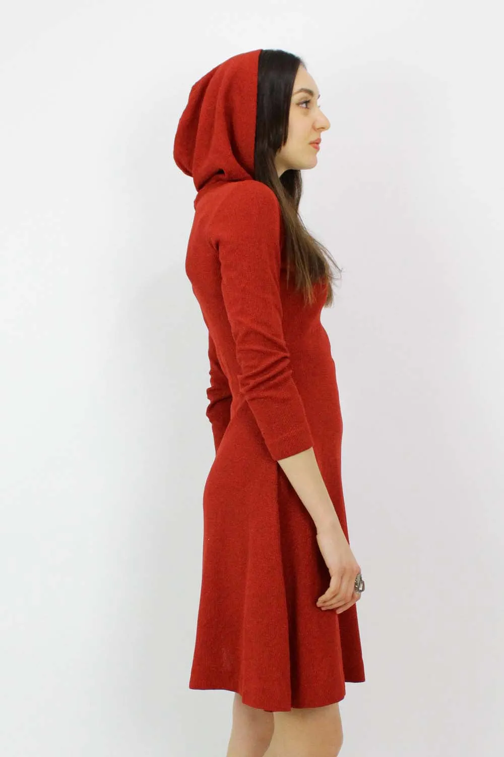 70s Hooded Knit Flare Dress S