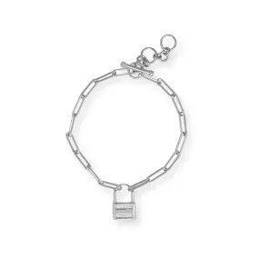 7.5" Rhodium Plated CZ Lock Toggle Bracelet- M H W ACCESSORIES