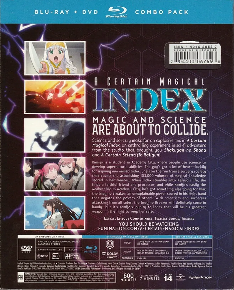 A Certain Magical Index Complete Season 1 Blu-ray/DVD Combo Pack