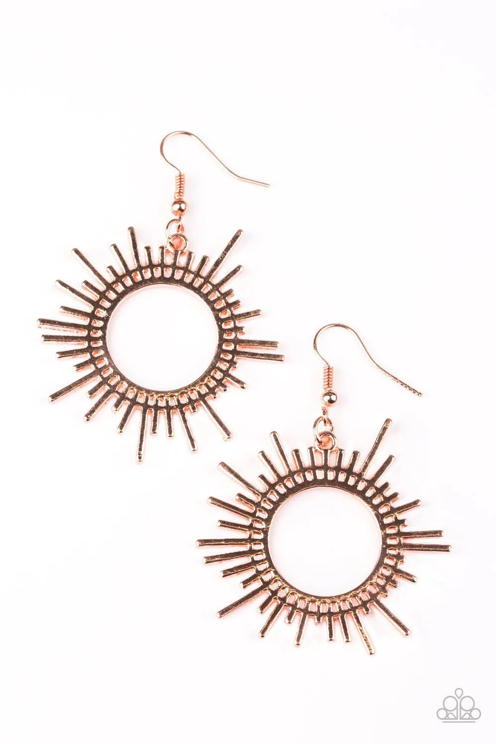 All Sizzle Shiny Copper Sunburst Earrings - Paparazzi Accessories