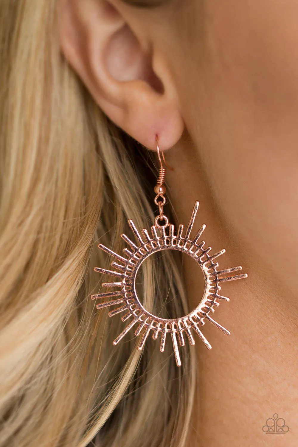 All Sizzle Shiny Copper Sunburst Earrings - Paparazzi Accessories