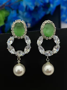 Alluring American Diamond Emerald Stone Earrings