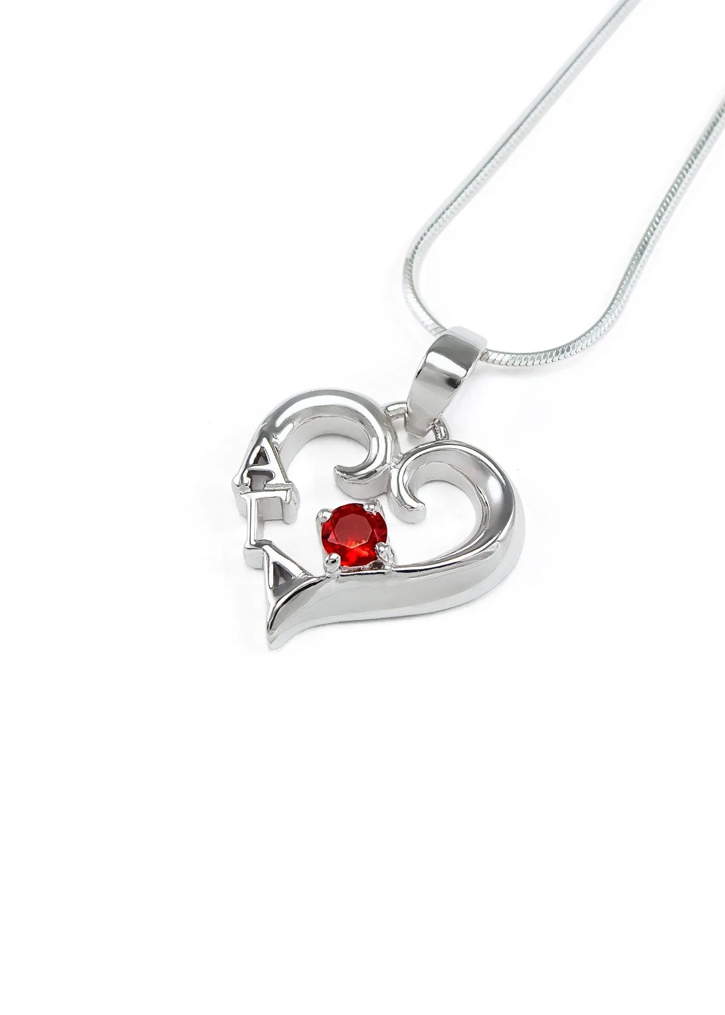 Alpha Gamma Delta Sterling Silver Heart Pendant (Red)