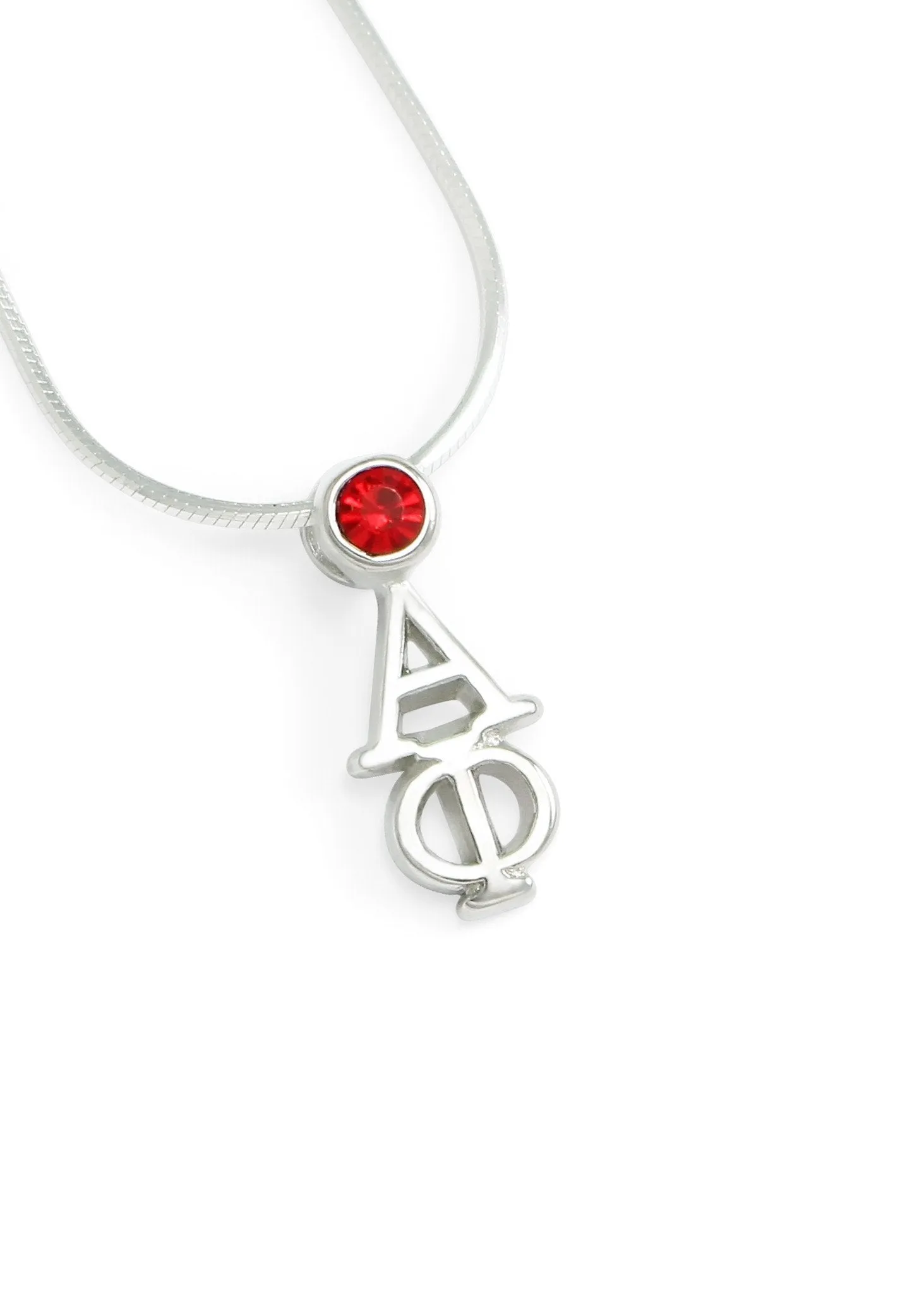 Alpha Phi Sterling Silver Lavaliere Pendant with Red CZ Crystal