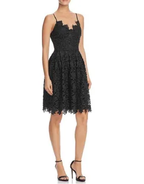 Aqua Women's Floral Lace Cami Fit and Flare Dress, Black, S