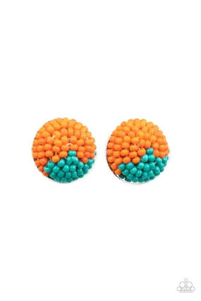 As Happy As Can BEAD - Orange Paparazzi Earrings