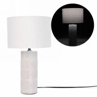 BEIGE AZTEC MOTIF TABLE LAMP