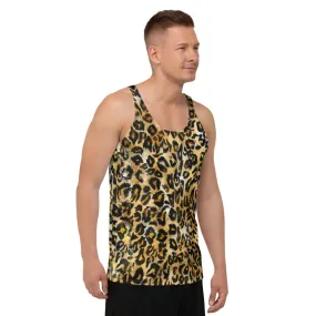 Beige Leopard Unisex Tank Top, Brown Leopard Spots Animal Print Men's or Women's Tanks-Made in USA/EU