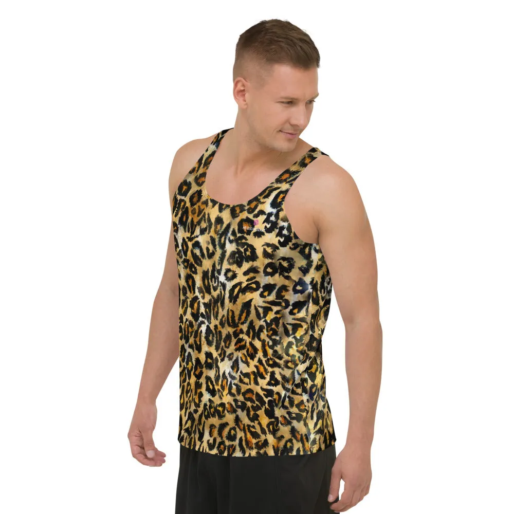 Beige Leopard Unisex Tank Top, Brown Leopard Spots Animal Print Men's or Women's Tanks-Made in USA/EU