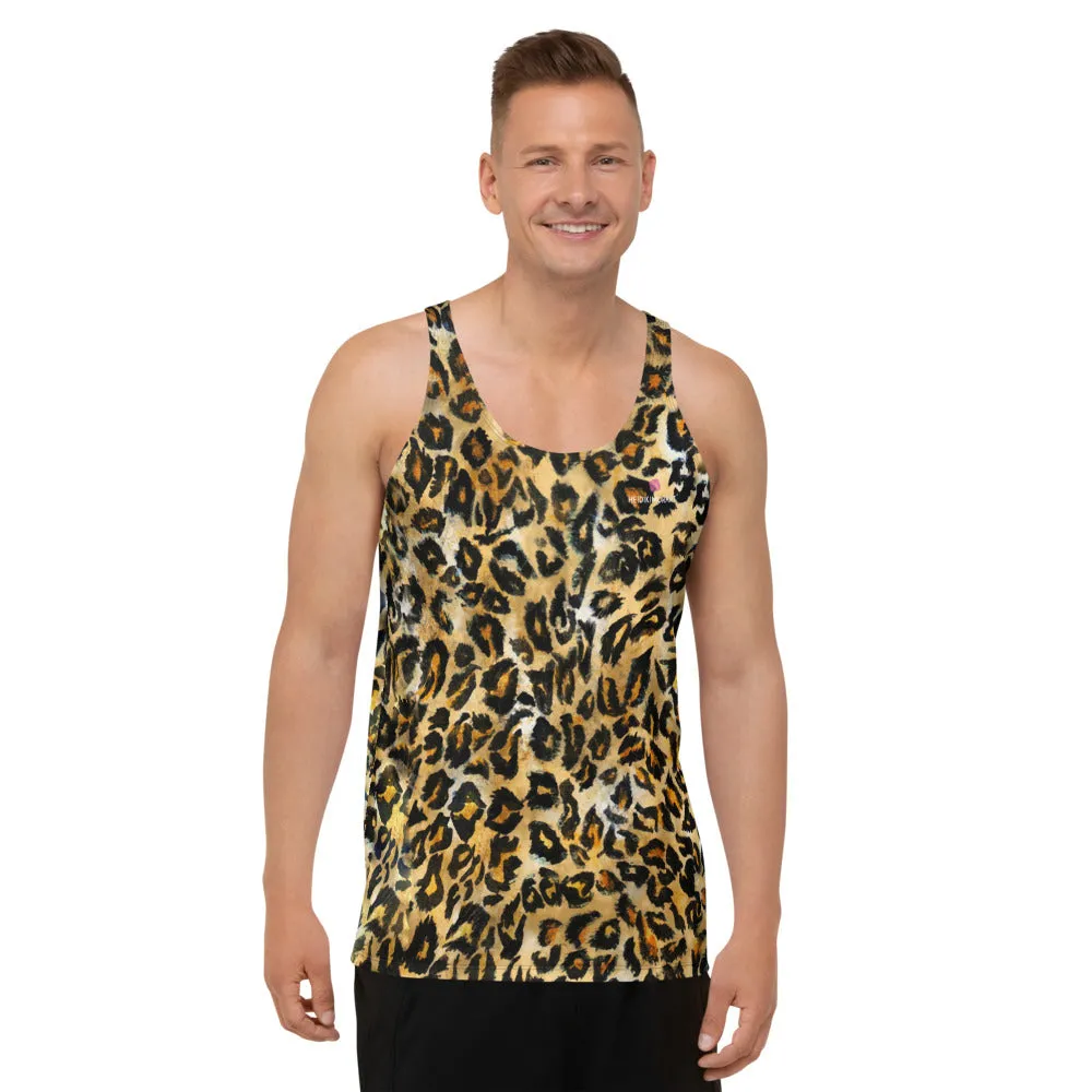 Beige Leopard Unisex Tank Top, Brown Leopard Spots Animal Print Men's or Women's Tanks-Made in USA/EU