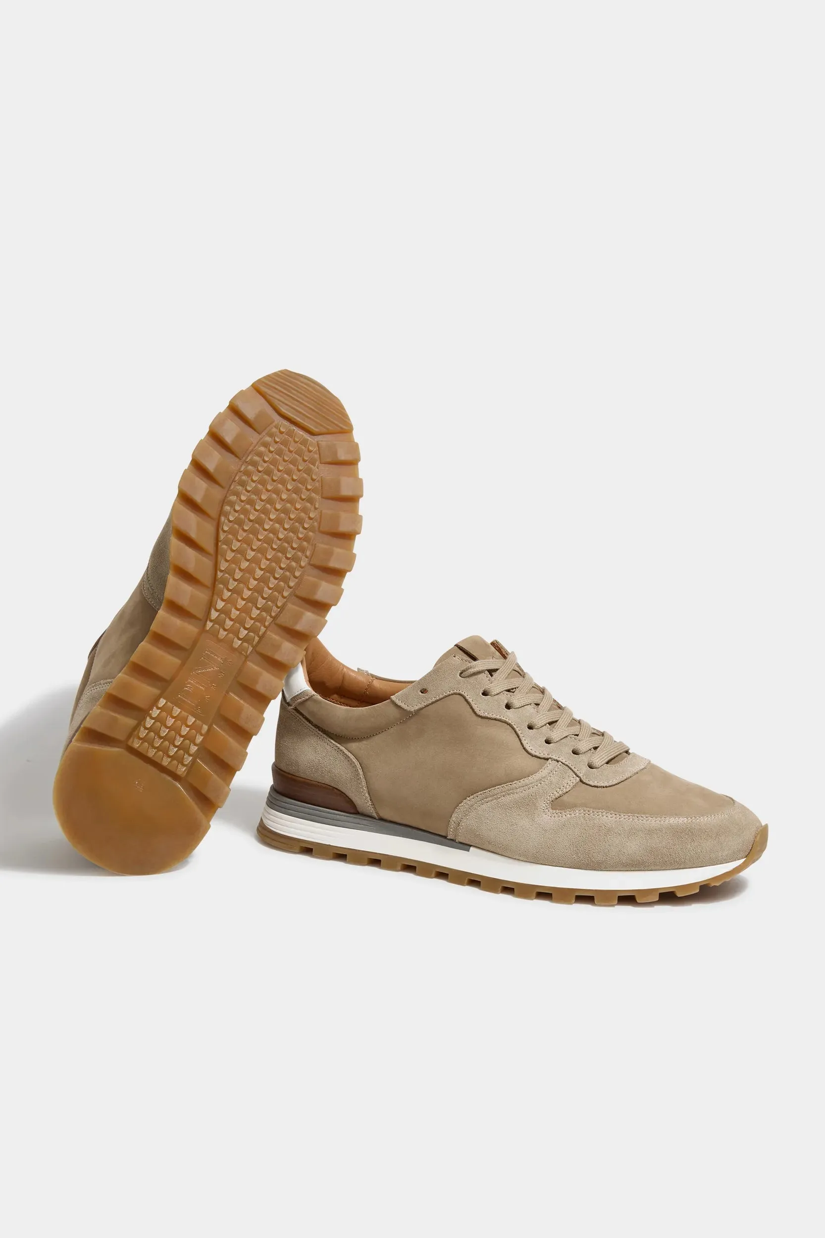 Beige nabuk and suede runners - Made In Italy