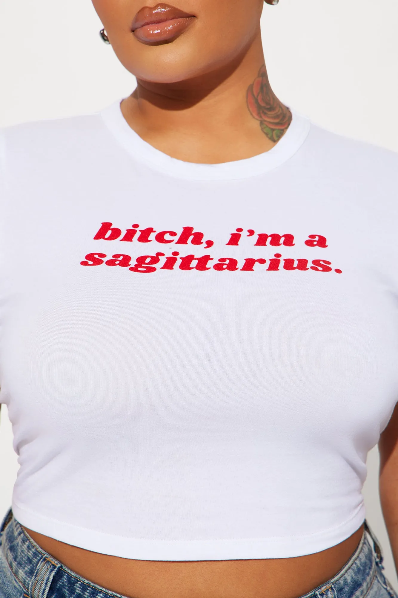 Bitch I'm A Sagittarius Fitted Tee - White