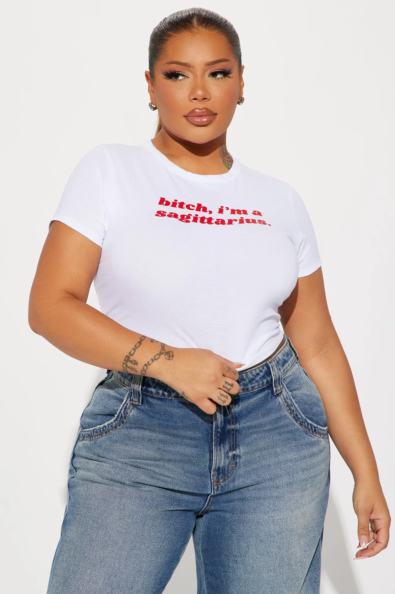 Bitch I'm A Sagittarius Fitted Tee - White