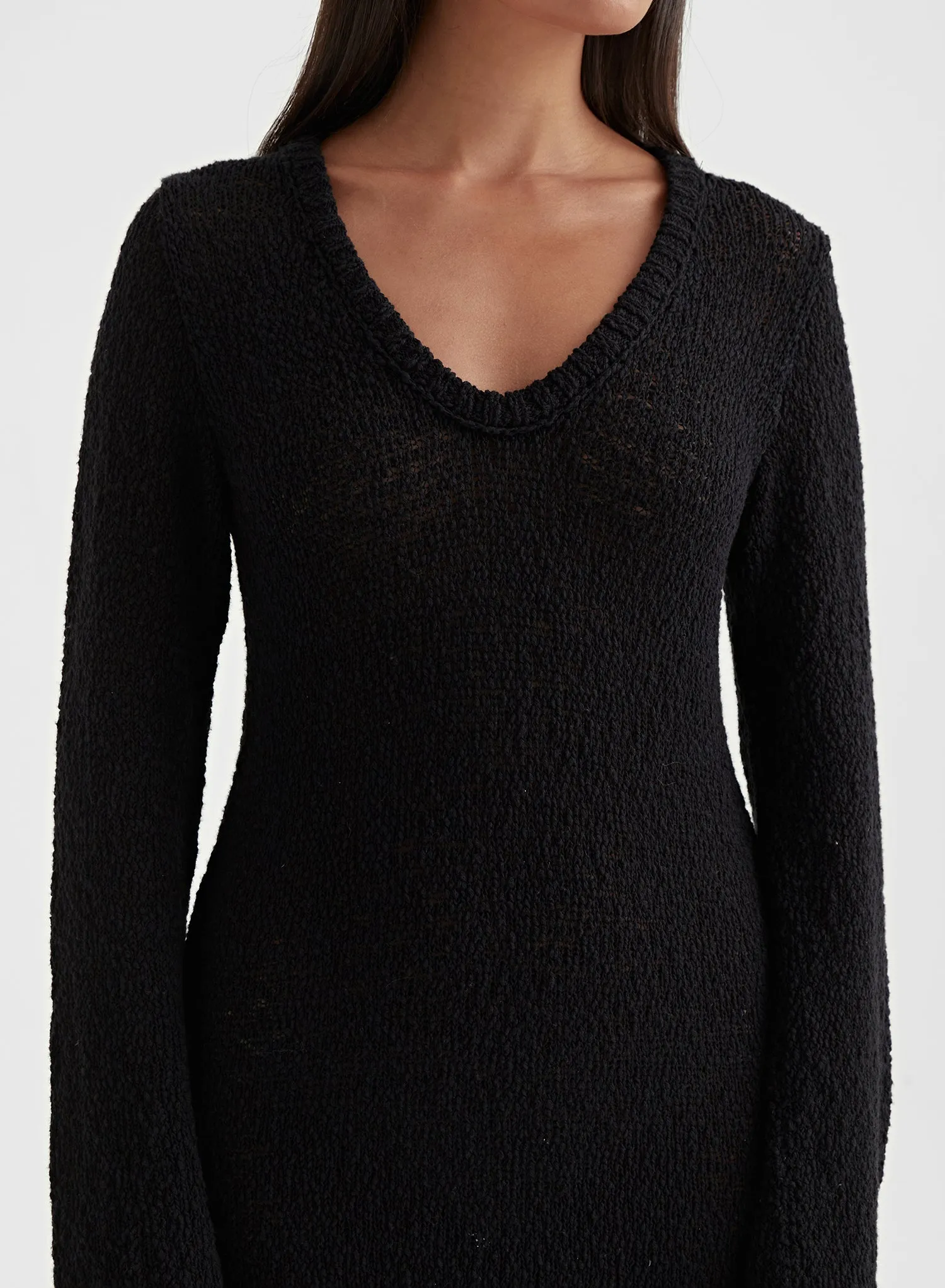 Black Boucle Knit Midaxi Dress - Cora