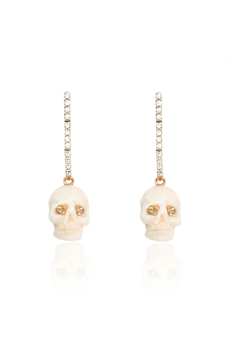 Blush Carved Coral Skulls on Diamond Hinge Sticks