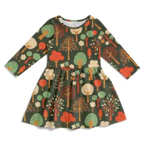 Calgary Dress - Trees Dark Green