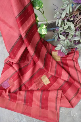 Carrot Red Stripe Boro Saree