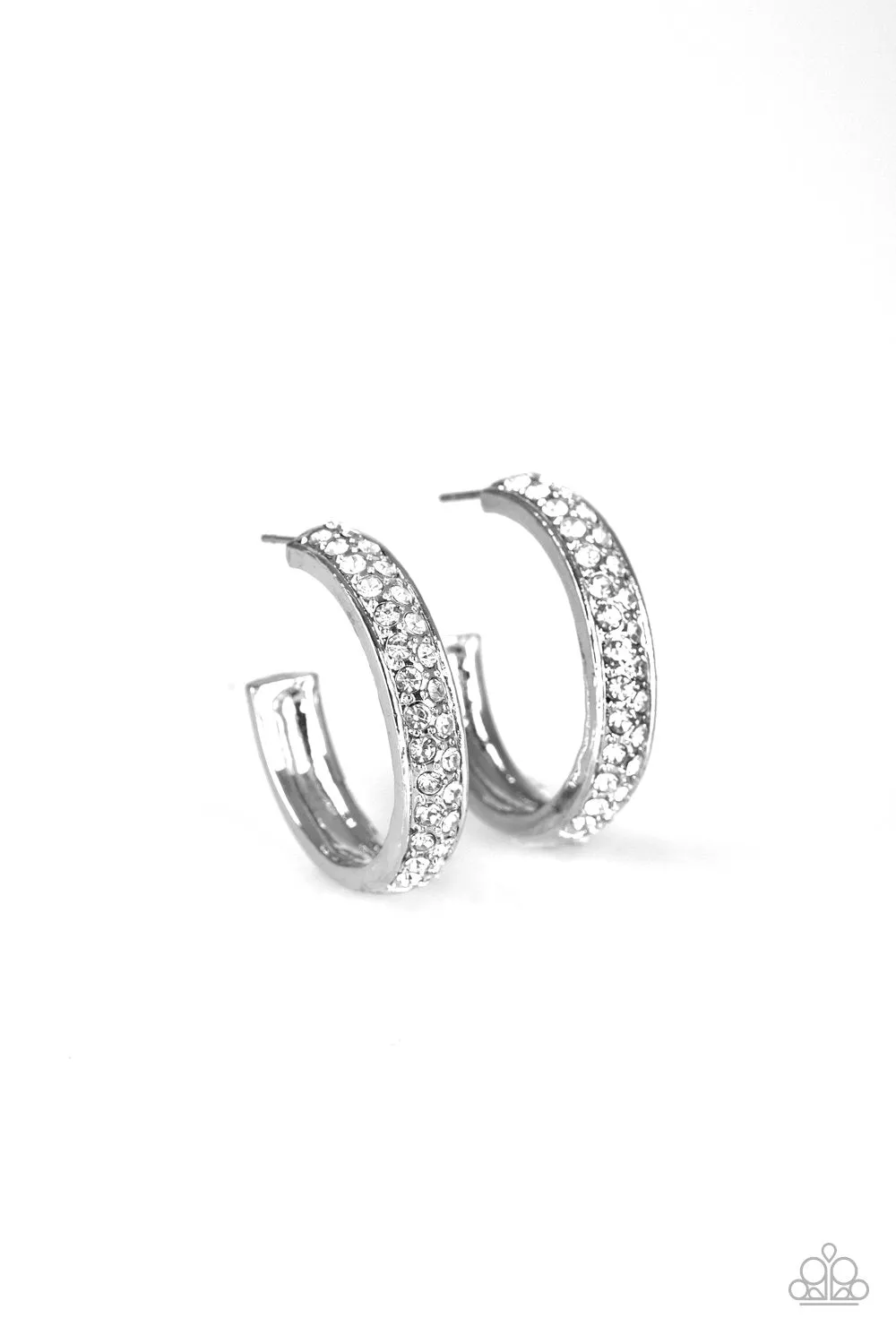 Cash Flow White Rhinestone Hoop Earrings - Paparazzi Accessories