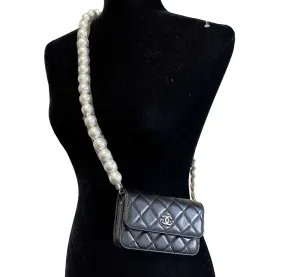 Chanel NEW Wallet on Chain Mini Black Giant Pearls Clutch Black Crossbody