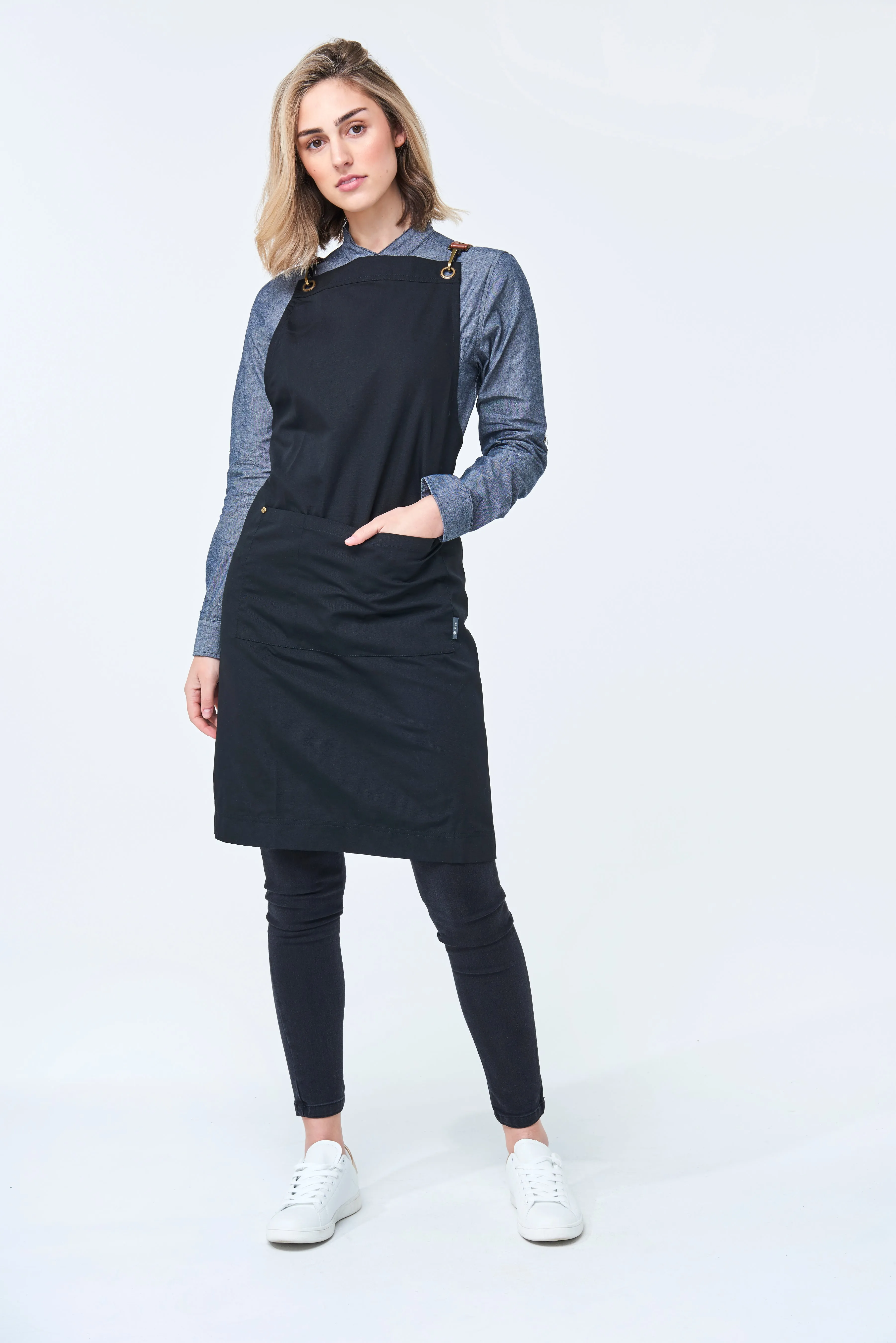 CHARLIE CHEF Women's Mandarin Collar Chambray L/S Shirt