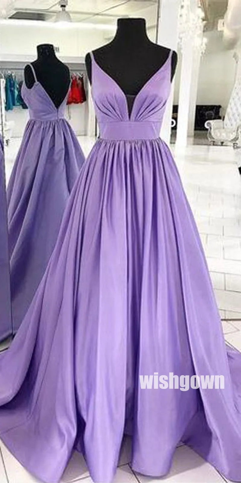 Charming Spaghetti Straps V-neck Long Prom Dresses PG1230