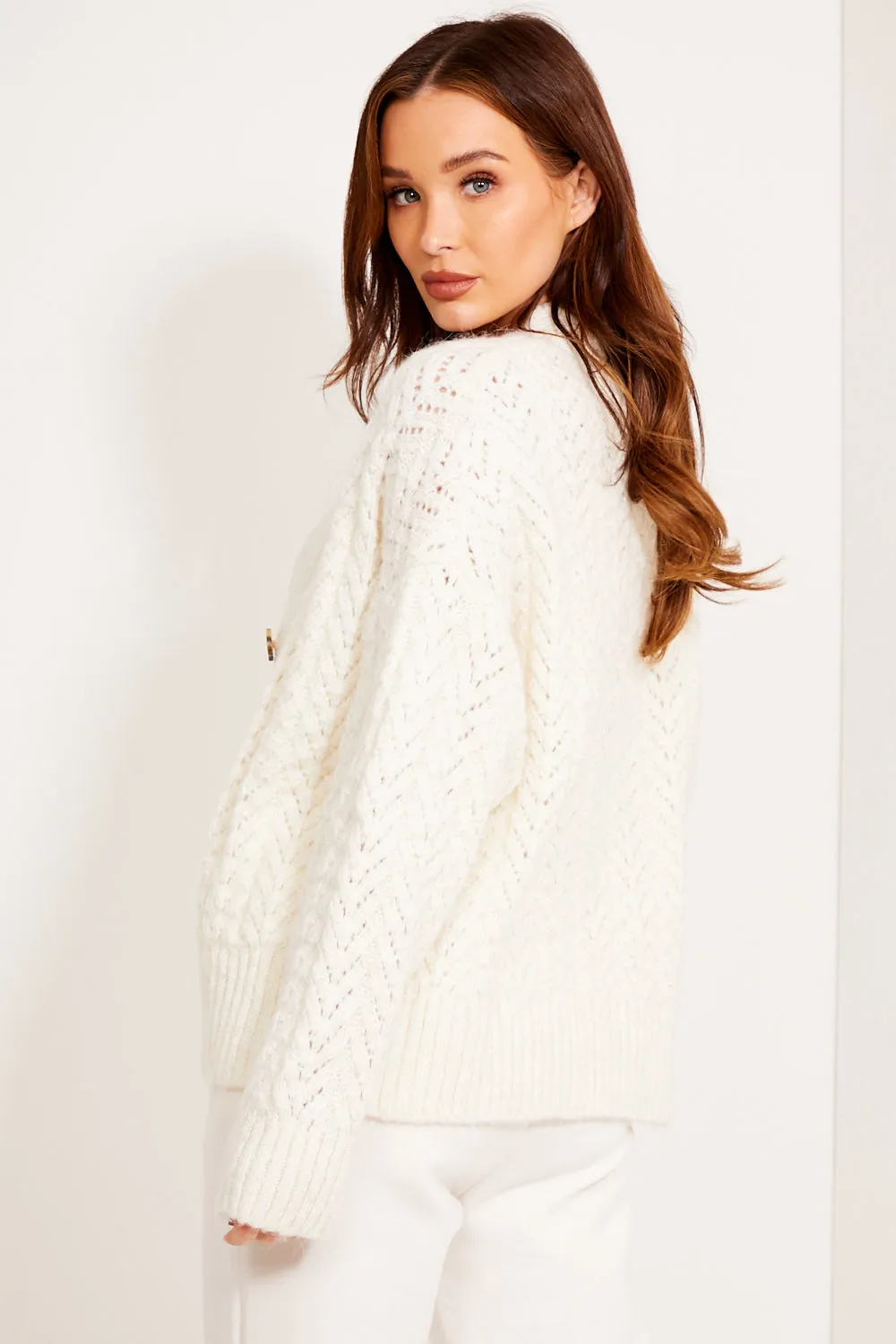 Cream Chunky Cable Knit Button Up Cardigan